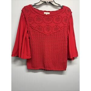 Another Love Crochet Knit Top - Red - Women’s Medium 3/4 Sleeve Boho/Cottagecore
